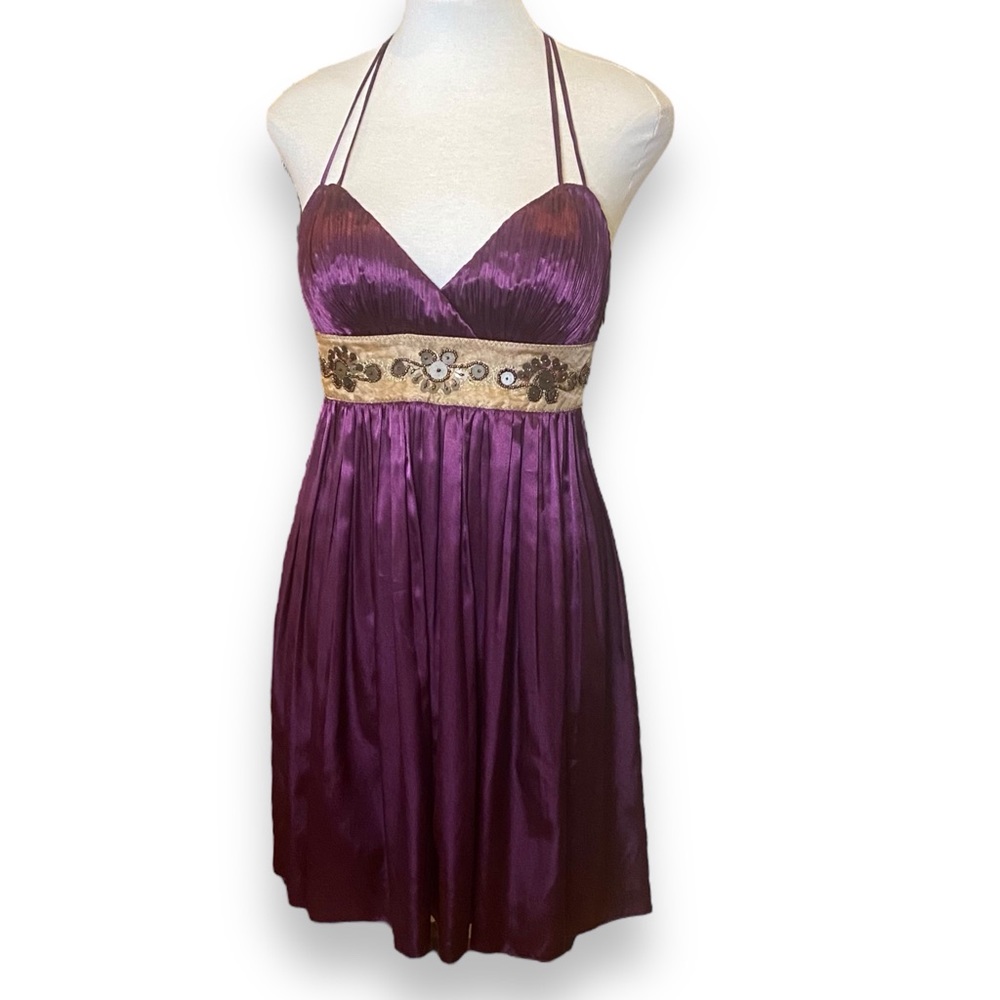 Lyndia by Lyndia Procanik Wine Satin Beaded Cocktail Dress Size 4